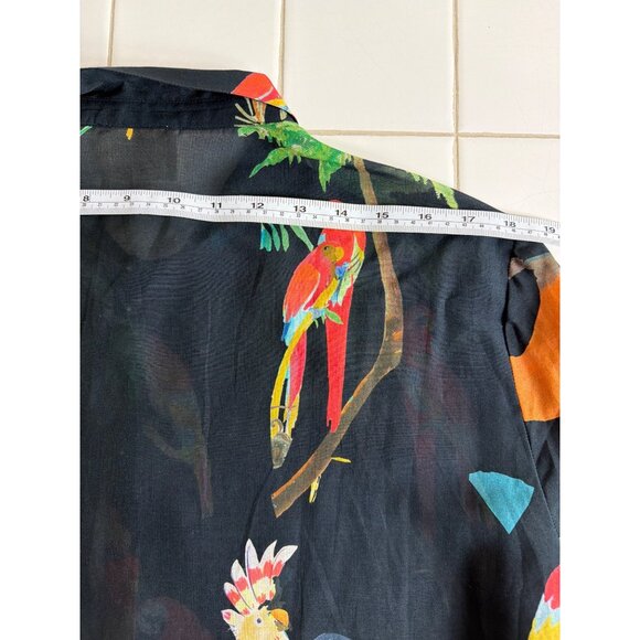 Sezane x G.Kero Pierro Black Jungle Parrot Silk Blened Blouse FR 46/US 14 - Picture 12 of 16